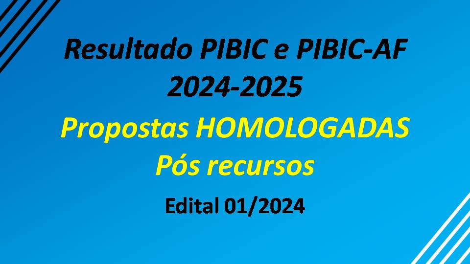 Resultado das Propostas Homologadas Pós-Recurso EDITAL 01/2024 – INICIAÇÃO CIENTÍFICA (PIBIC – PIBIC AF).