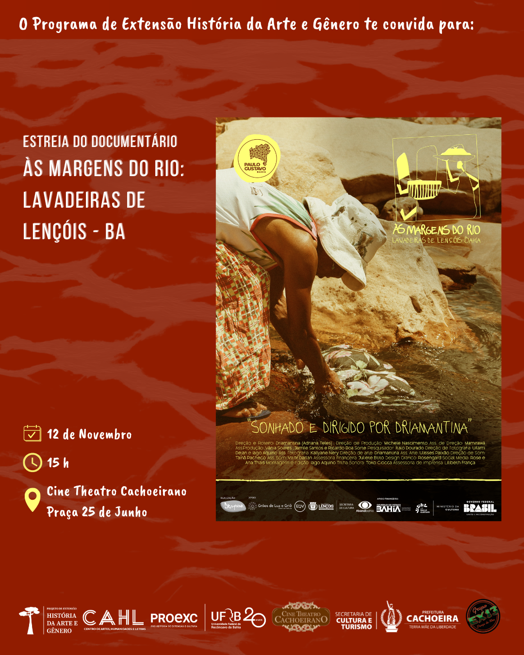 Estreia do documentário Às margens do rio: lavadeiras de Lençóis - BA