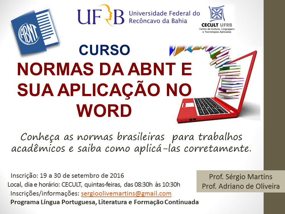 Cartaz do curso ABNT 2016 UFRB
