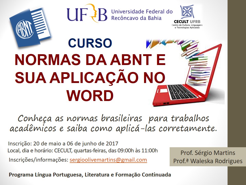 Cartaz do curso ABNT 2017 Cecult