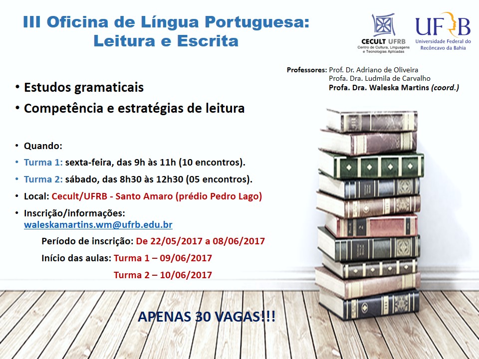 Panfleto de divulgação III Oficina de Leitura e Escrita sexta e sábado final