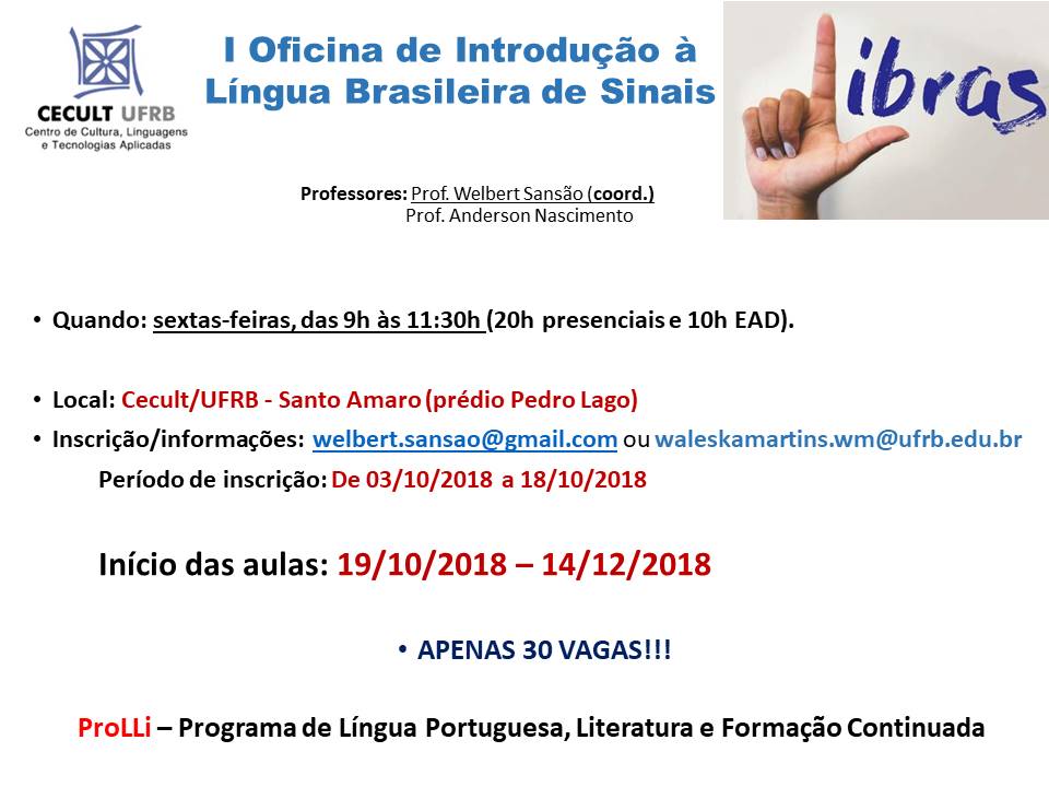 Panfleto de divulgação introdução à língua básica de sinais 2018 1