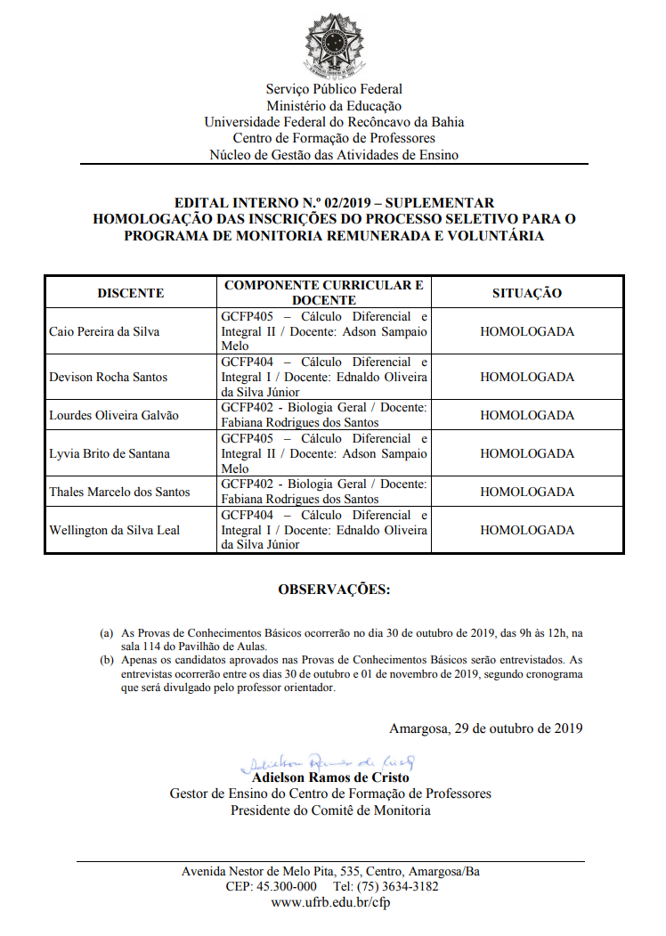 Monitoria homologação