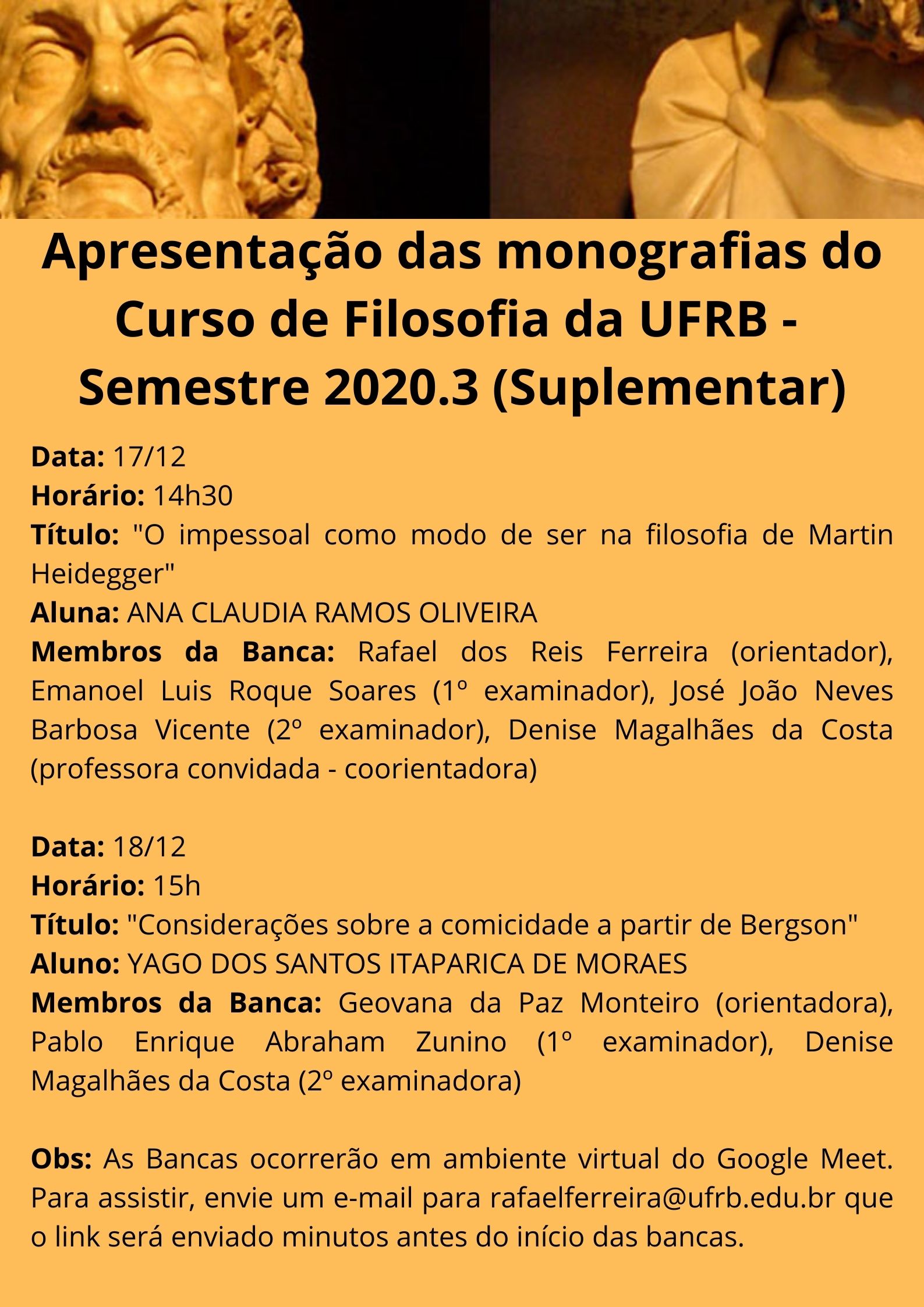 Apresentação das monografias do Curso de Filosofia da UFRB Semestre 2020.3