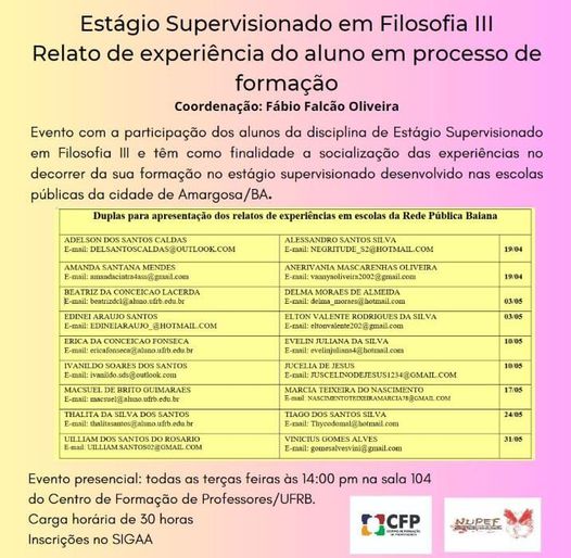 Realização Evento Prof. Fábio 14h sala104 2023