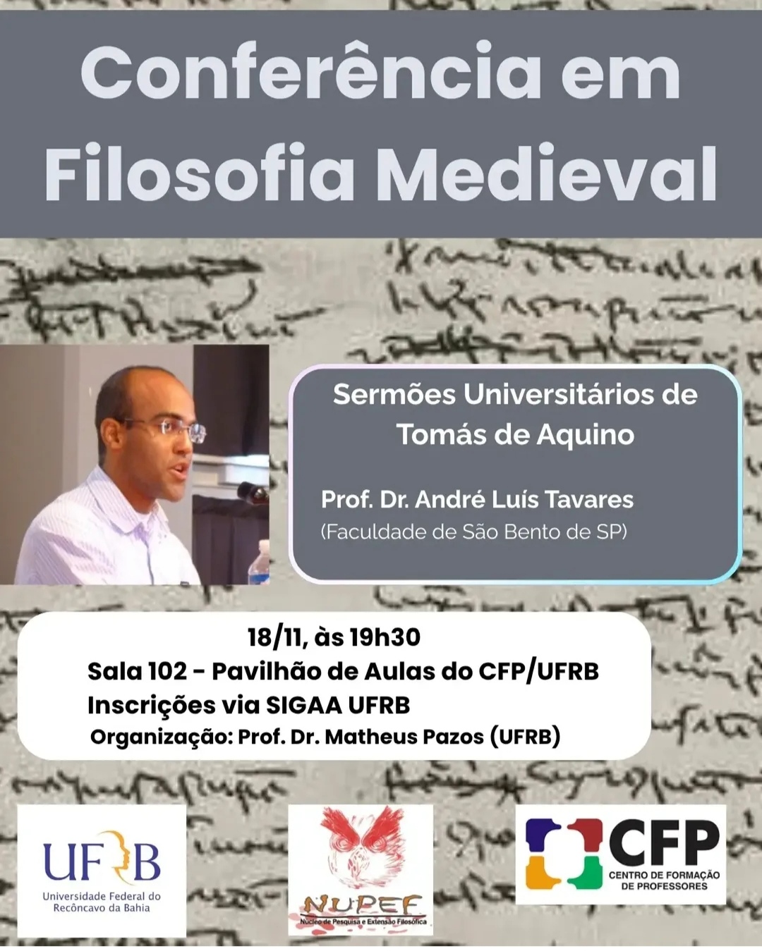 Evento organizado Prof. Matheus Conferência 18 11 2026