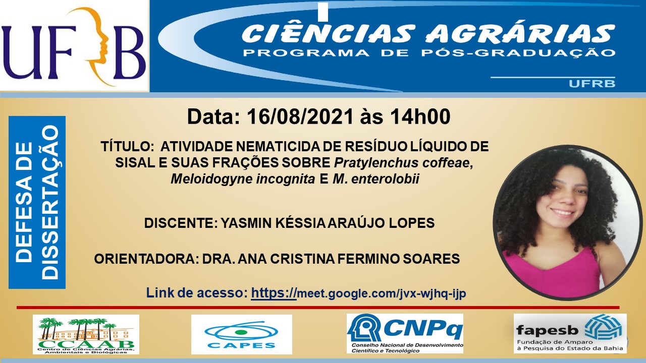 Convite Defesa Yasmin - PPGCAG UFRB