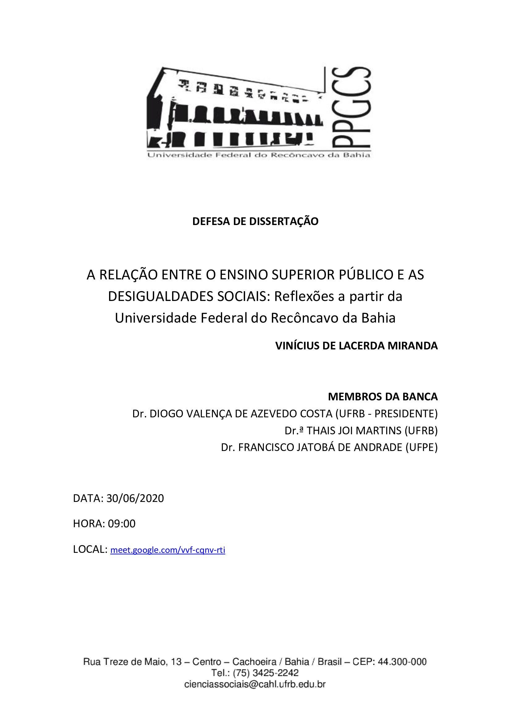 DEFESA DE DISSERTAÇÃO Vinícius