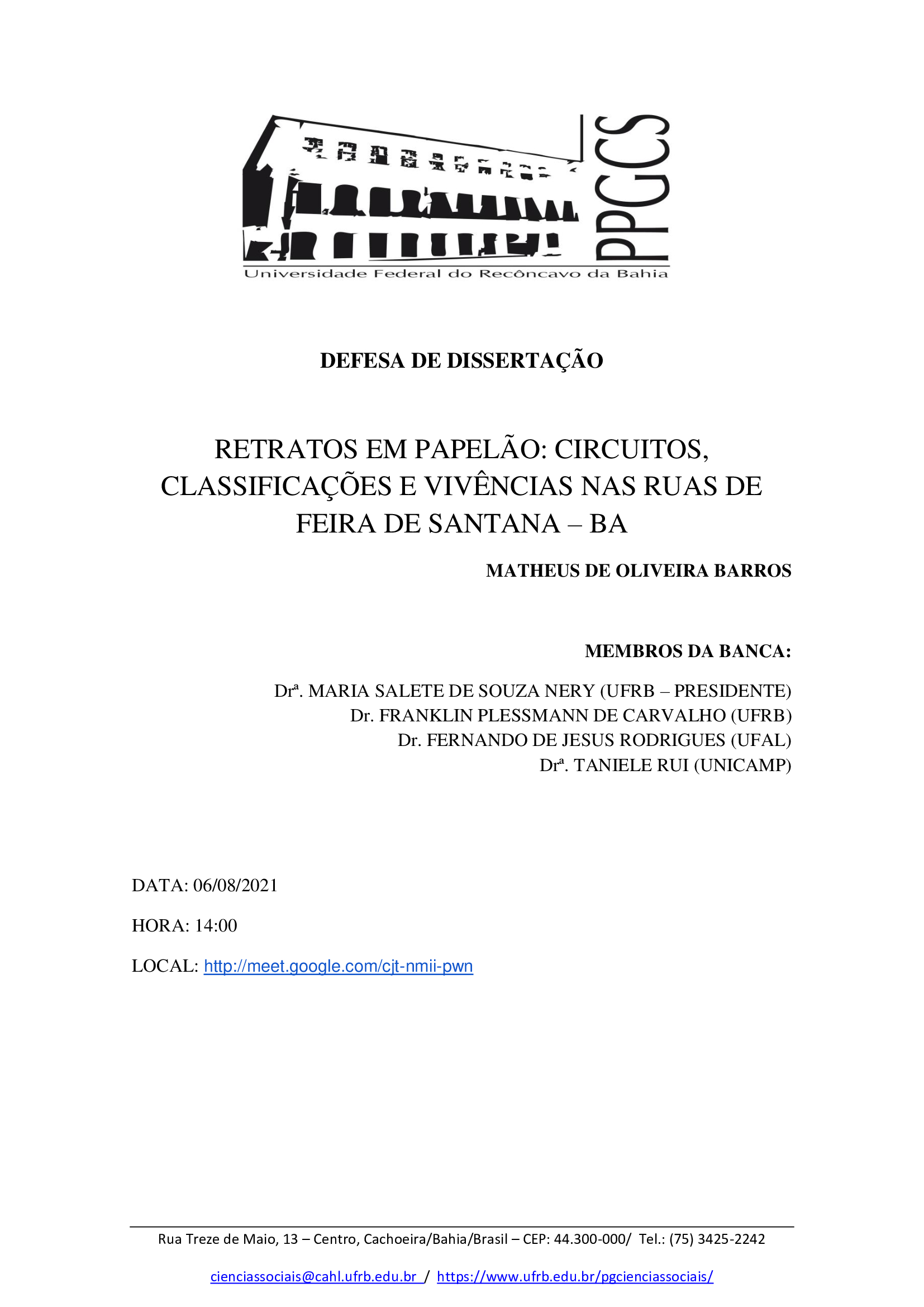 DIVULGAÇÃO DEFESA DE DISSERTAÇÃO