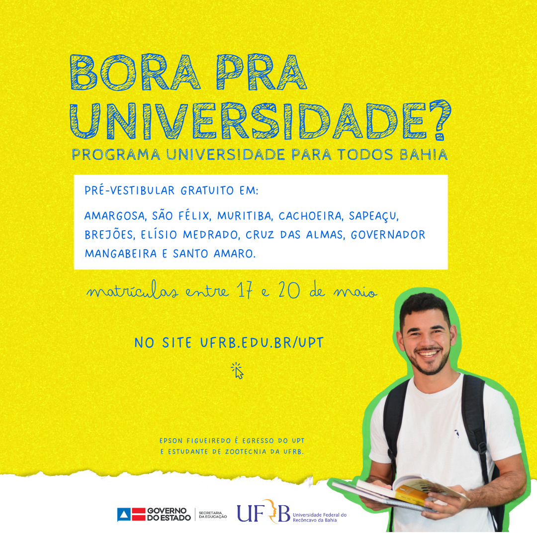 UFRB matricula para o Universidade para Todos 2022 até o dia 20 de maio