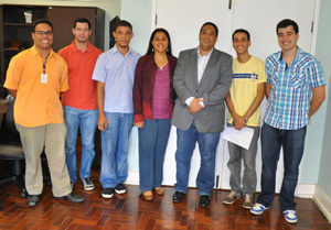 Rafael Taveres (AAI), Luis Borges (IPB), Menderson Bulcão (CAHL), Ana Cristina Firmino, (Assessora AAI), Paulo Gabriel (Reitor), Lucas Reis (CAHL) e Rui Jorge (IPB).